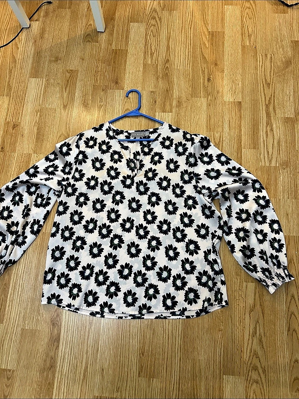 Ted Baker Floral Blouse in White & Black
